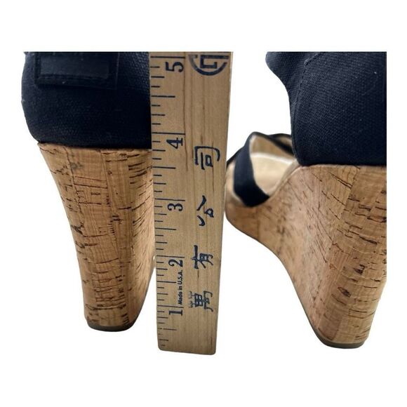 Toms Sierra Women's Canvas Open Toe Criss Cross Cork Wedge Heels Black Size 8.5 - Picture 5 of 11